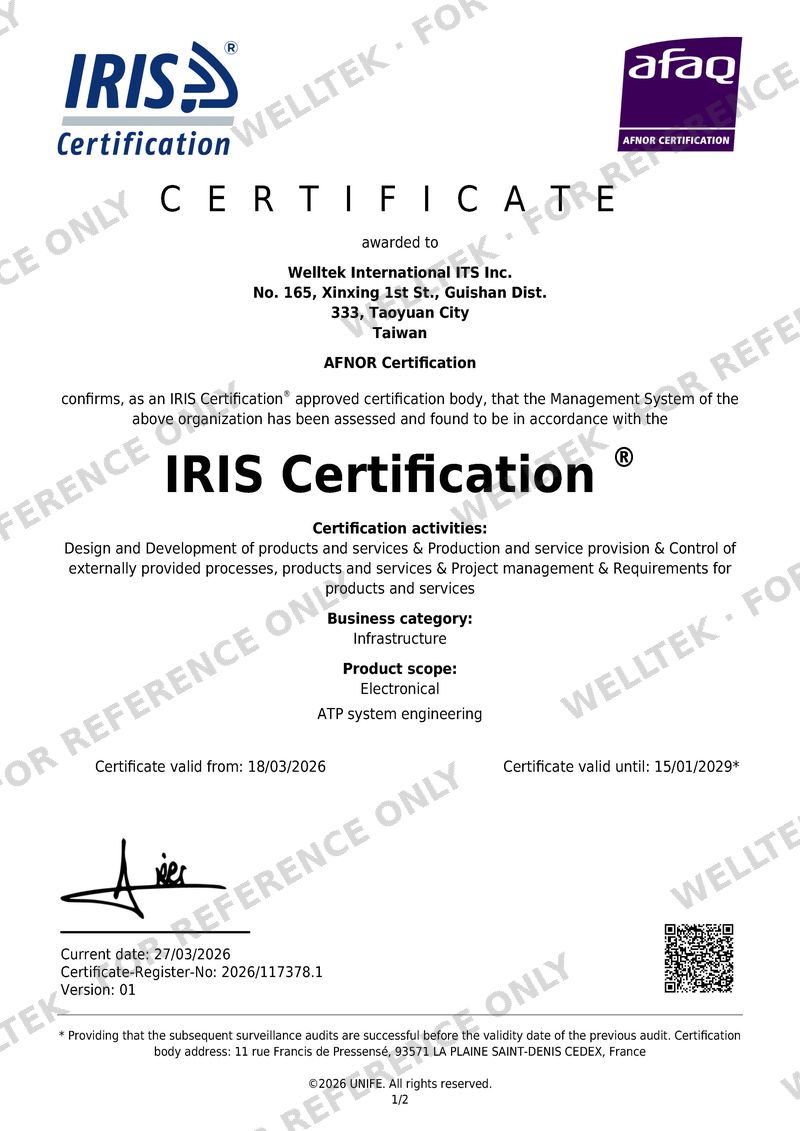 IRIS Certification® (ISO 22163:2023) certificate